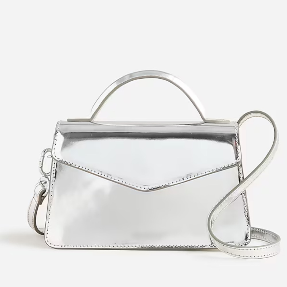 J Crew Gracie top-handle bag in metallic leather Elegant Silver Handbag